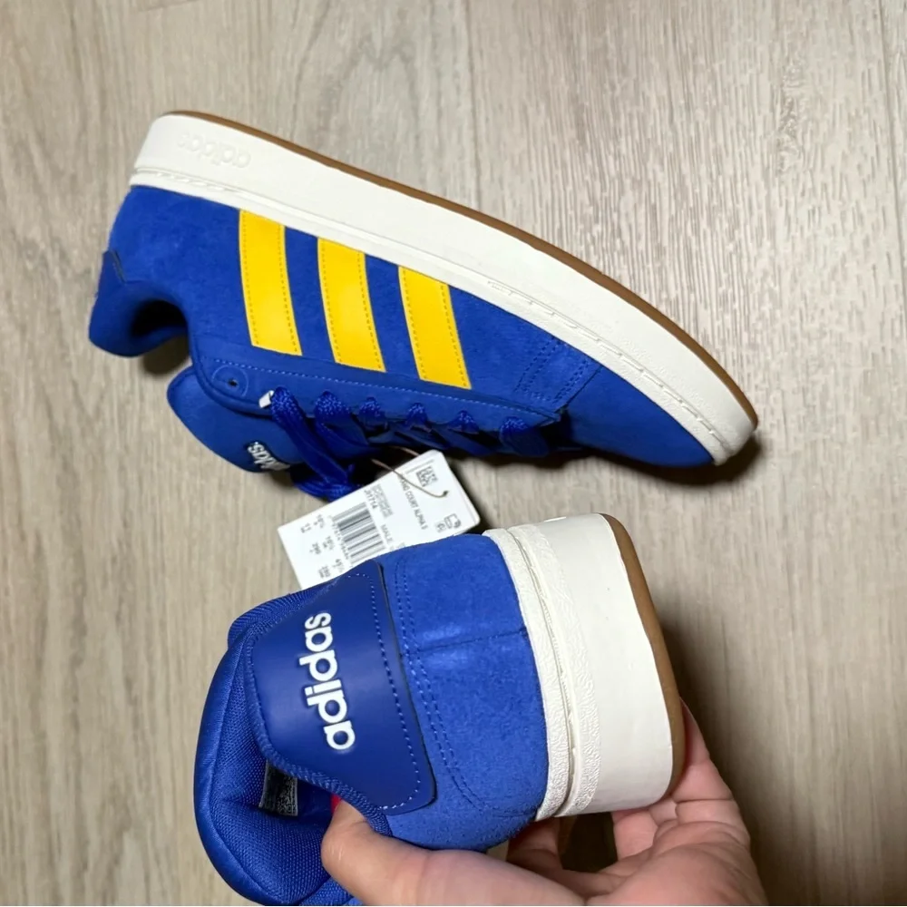 Adidas Blue Sneakers with Yellow Accents